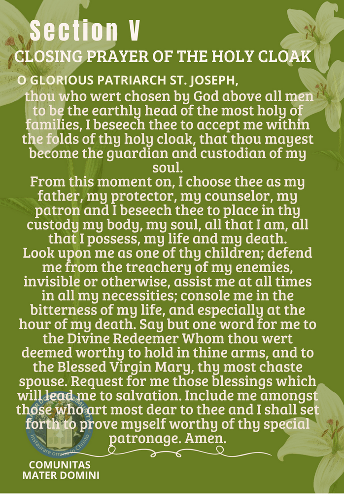 The Holy Cloak of Saint Joseph Novena CMD ORG