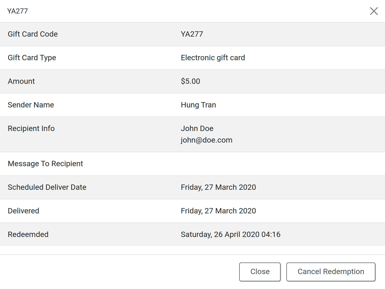 Manage Gift Cards CM Gift Card Documentation