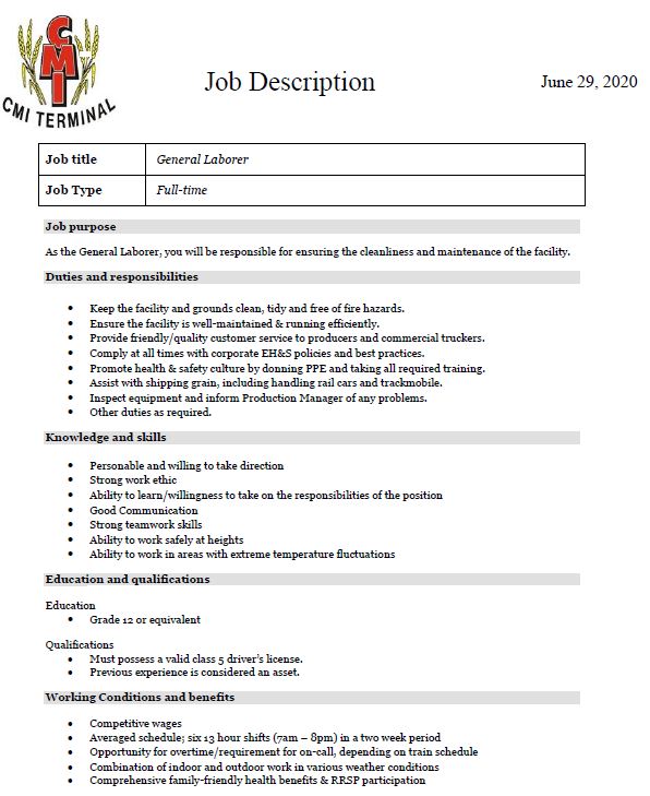 Careers CMI Terminal Ltd. Naicam Saskatchewan