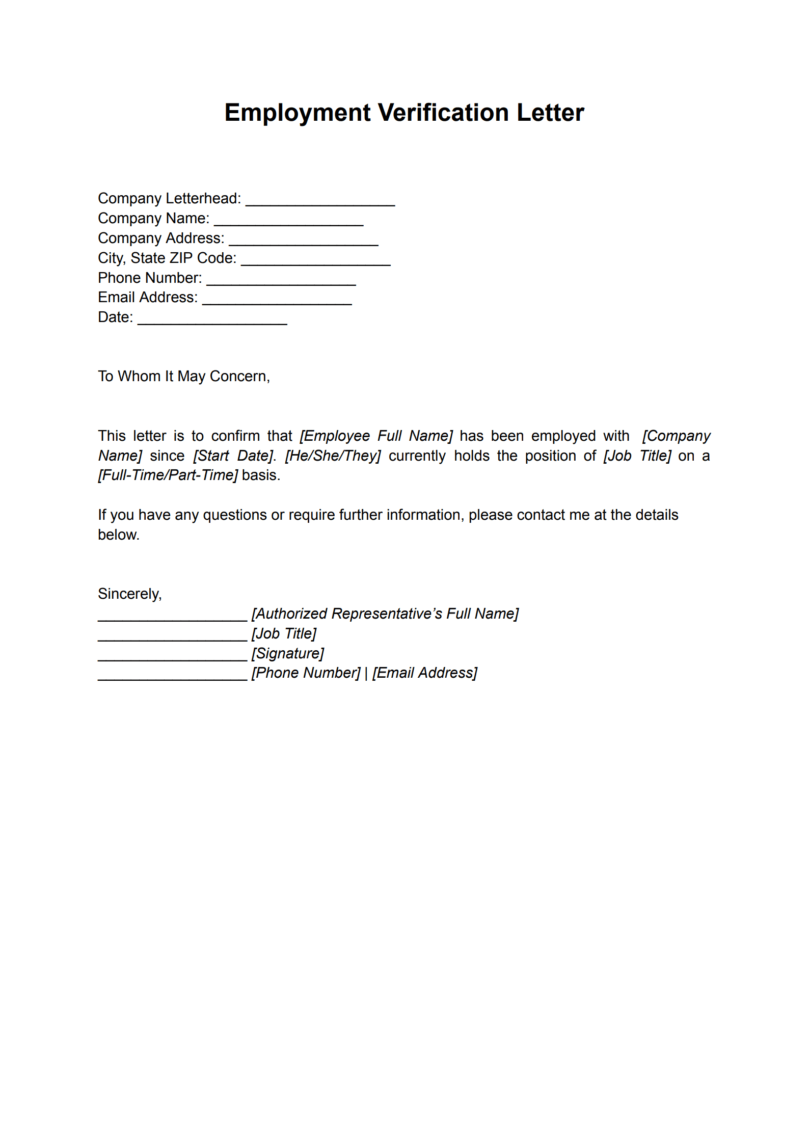 Employment Verification Letter Templates PDF Agile