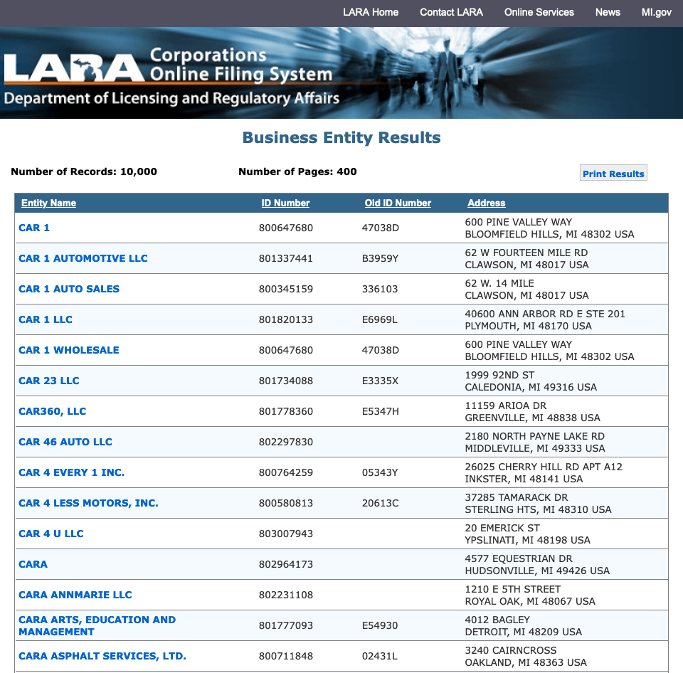 Michigan Business Entity Search (SOS) BrandSnag
