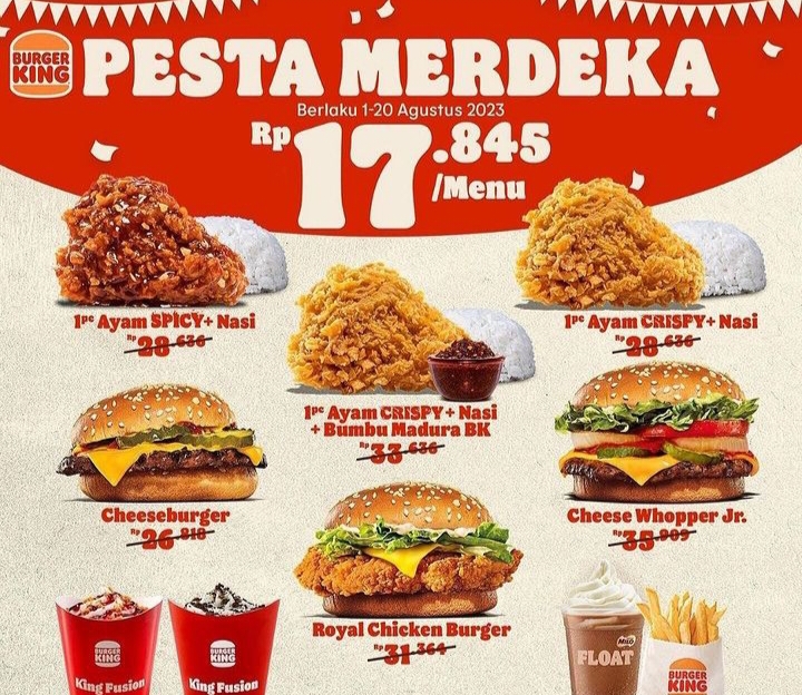 Merdeka! Promo Makanan Spesial HUT RI ke78, Burger King Cuma Rp 17 Ribuan Aja, Cek Syaratnya