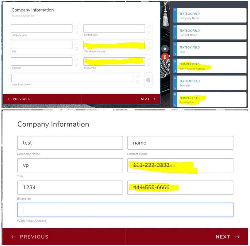 Cards layout/Number field does not show the warning if incorrect value is entered