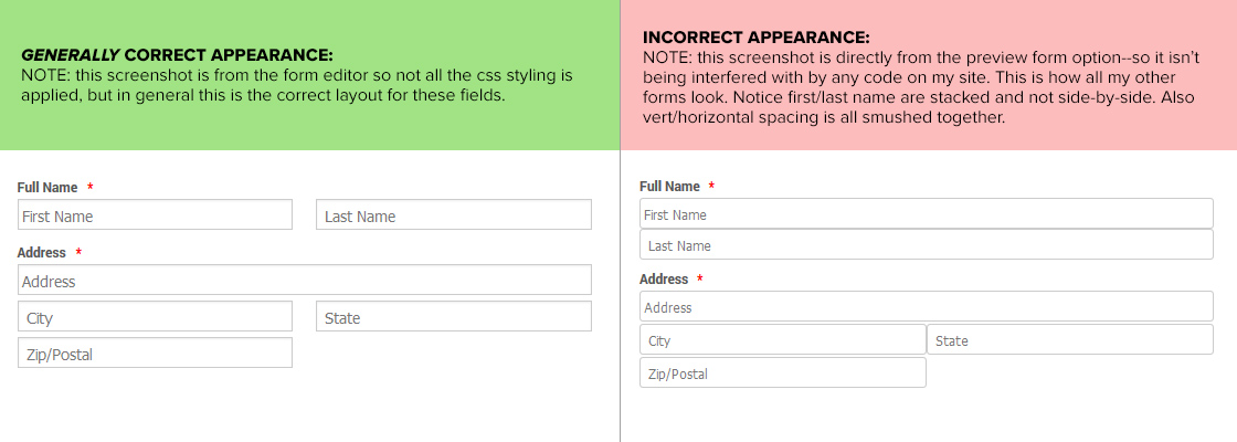 Full Name and Address Fields No longer showing the correct layout Full Name and Address Fields No longer showing the correct layout