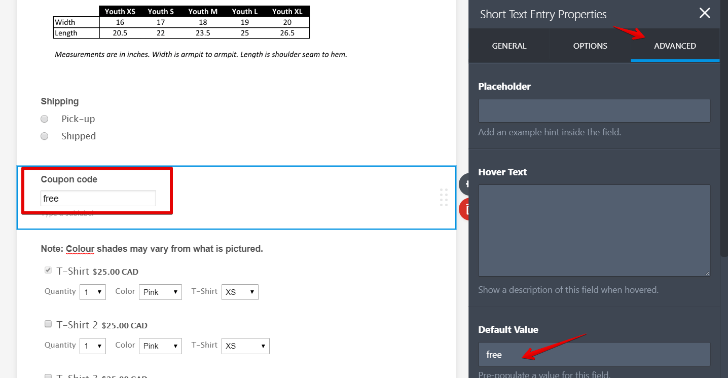 Shipping options based on free pickup or fee per item