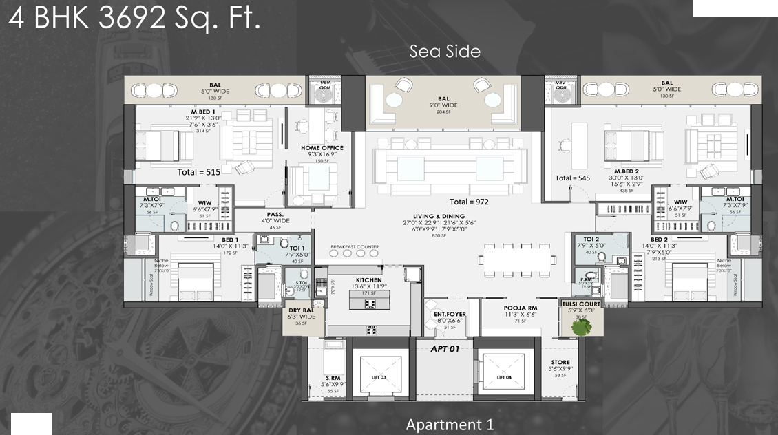 Floor Plan Sugee Marina Apartments Bay at Worli, Mumbai