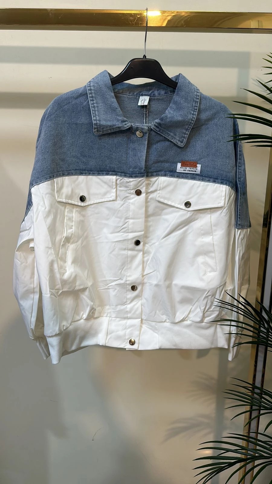 Half White Half Blue Denim Jacket Menorista