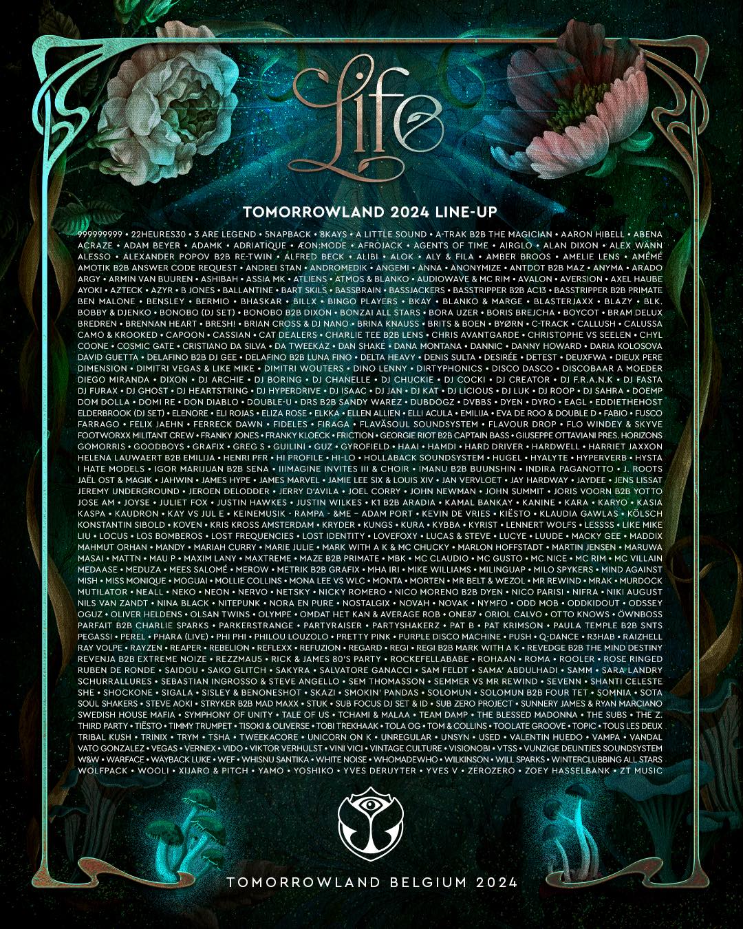 Tomorrowland 2024 Lineup Set Times Dyan Gloriana