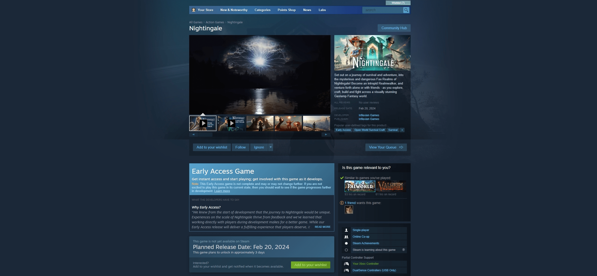 How much does Nightingale cost on Steam?