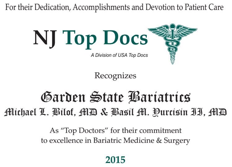 Awards and Distinctions Garden State Bariatrics & Wellness Center