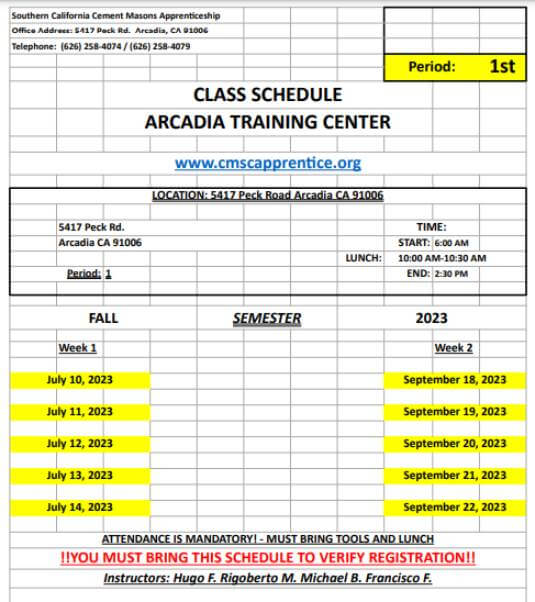 Training Schedules Southern California Cement Masons Apprenticeship