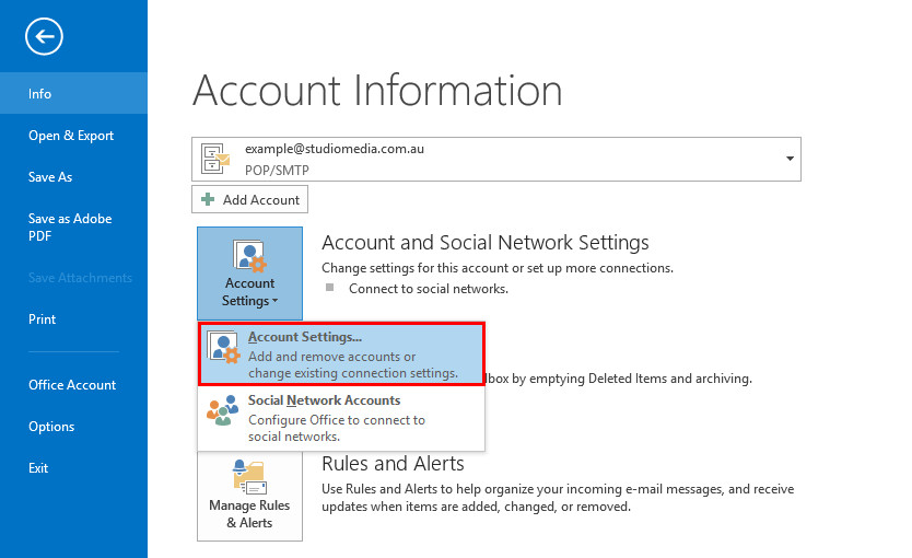 Change SMTP Server Outlook 2013 & 2016 (Simplified)