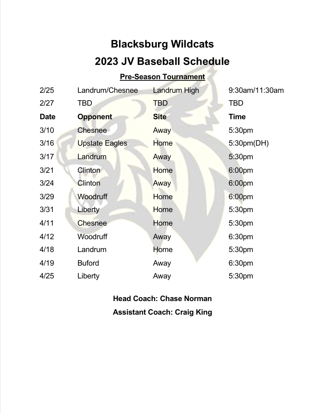 Baseball Blacksburg Middle