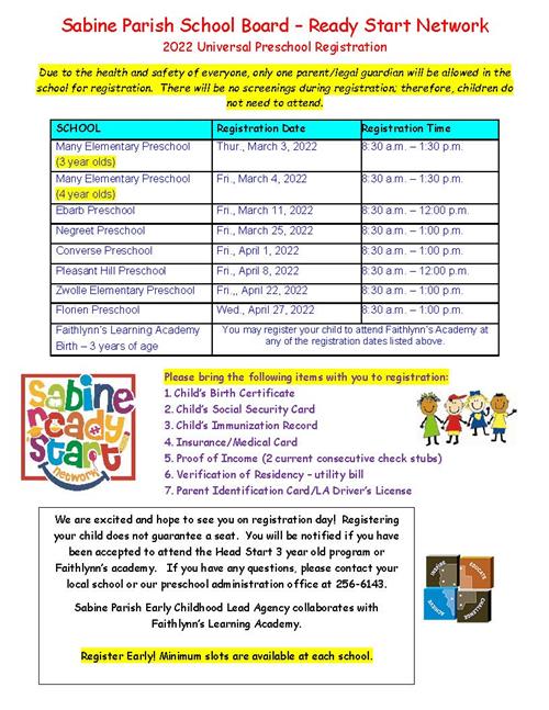 PreK Enrollment Sabine Parish School District