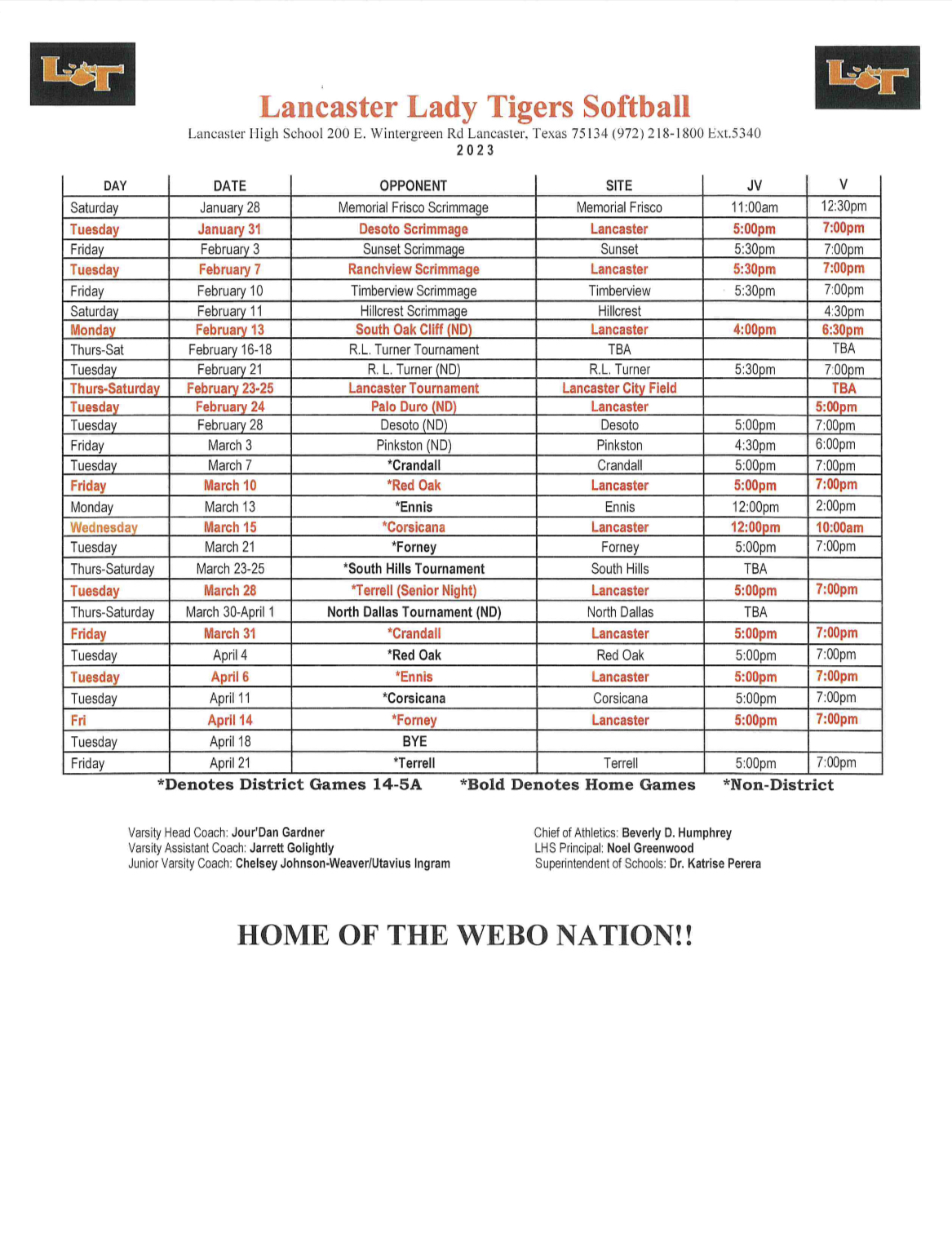 Lancaster Tigers Athletics Schedules Lancaster Independent School