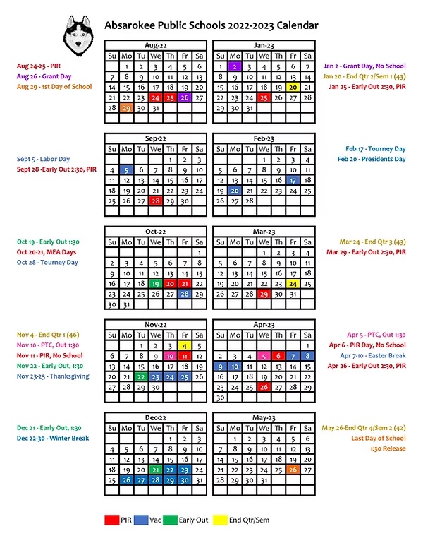 Calendar 20222023 Yearly Absarokee School District