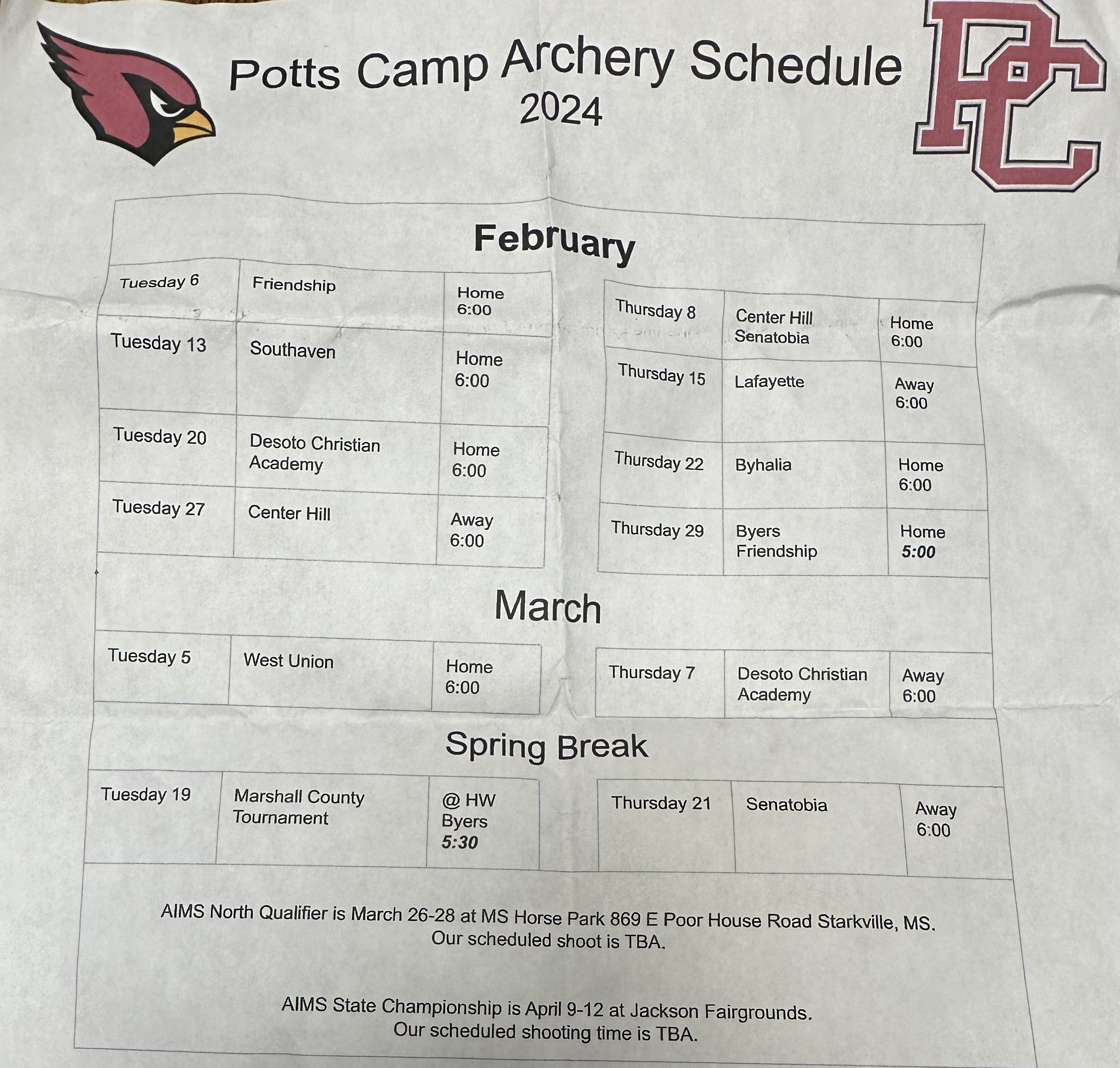 Archery Potts Camp High/Middle School