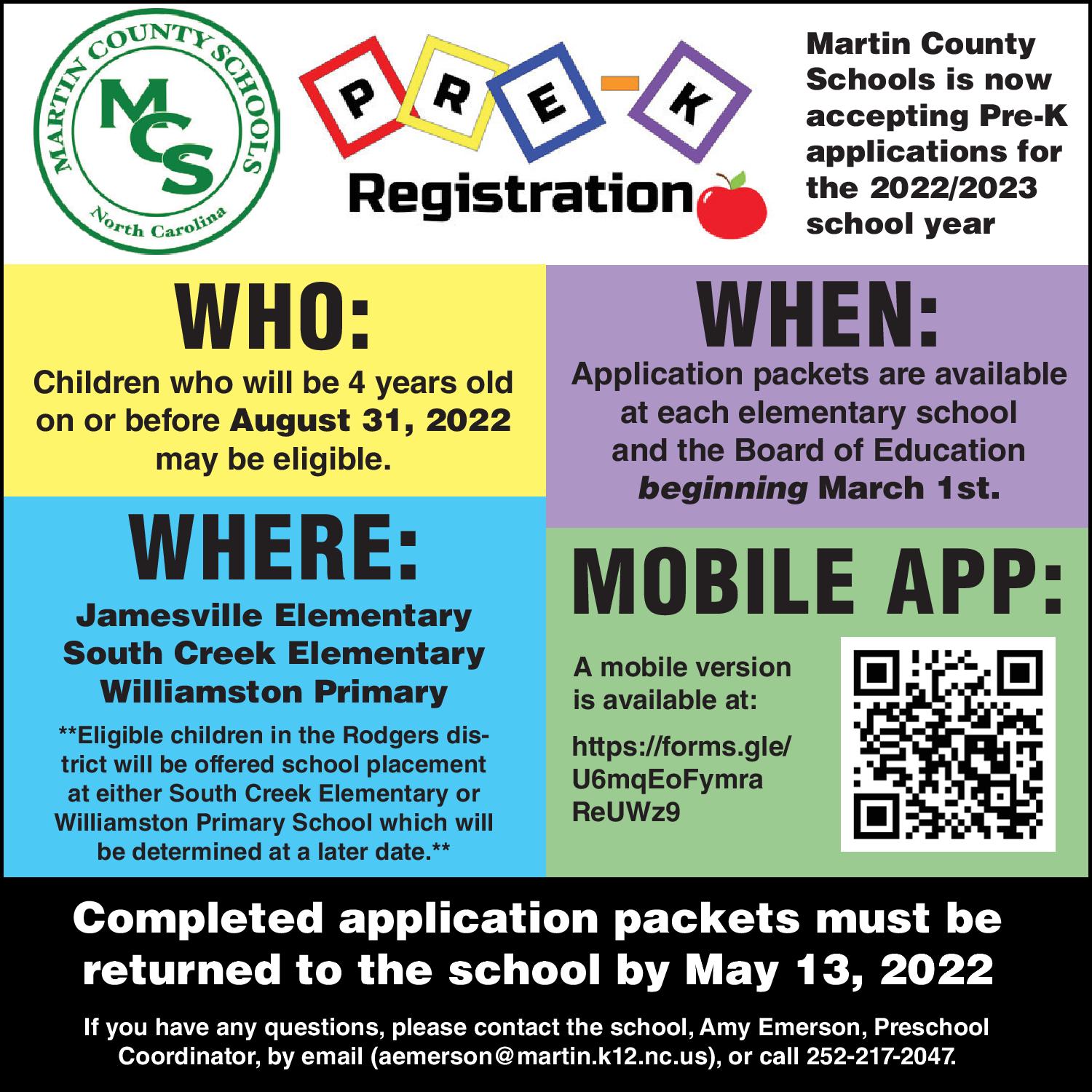 PREK REGISTRATION 2022 Martin County Schools NC PREK REGISTRATION 2022 Martin County Schools NC