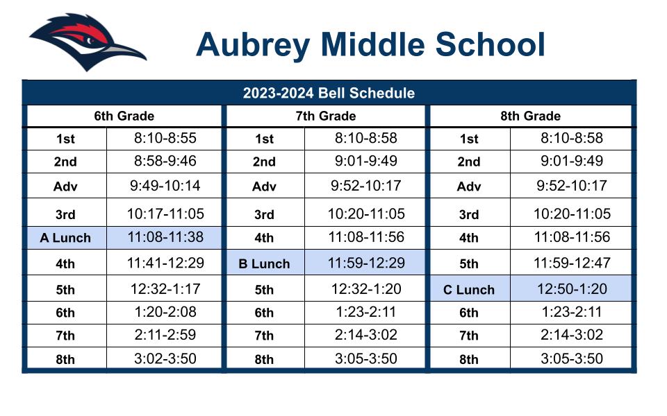 Bell Schedule Aubrey Middle School