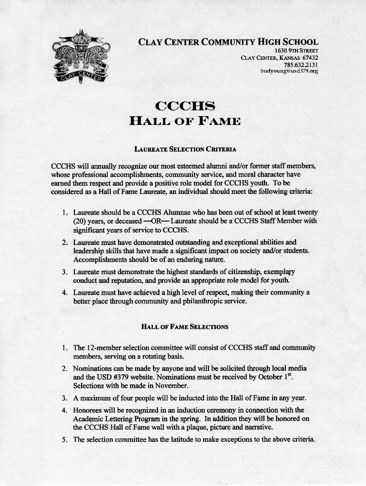 HALL OF FAME Clay Center Community High School