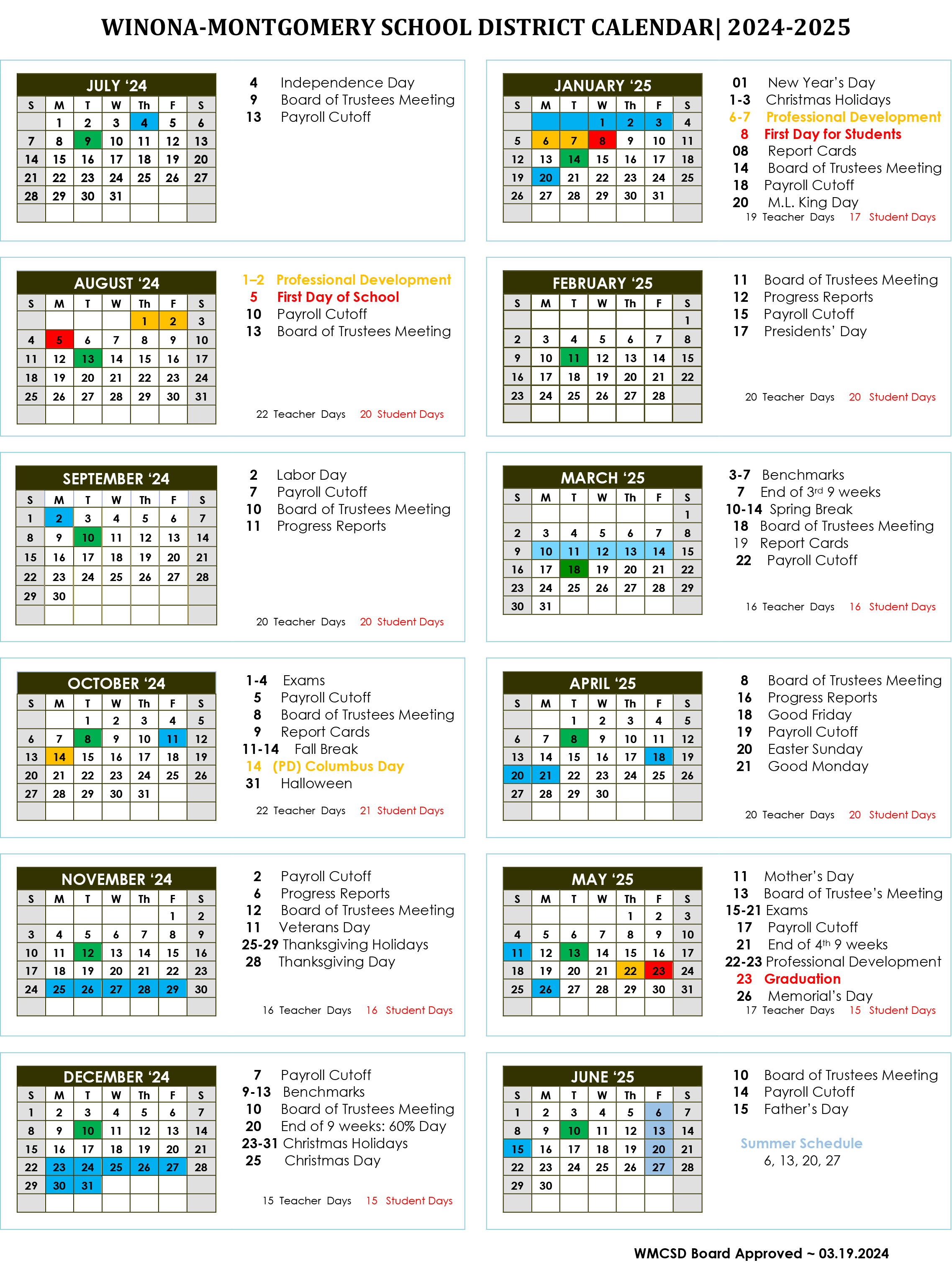 20242025 District Calendar WinonaMontgomery School District 20242025 District Calendar WinonaMontgomery School District