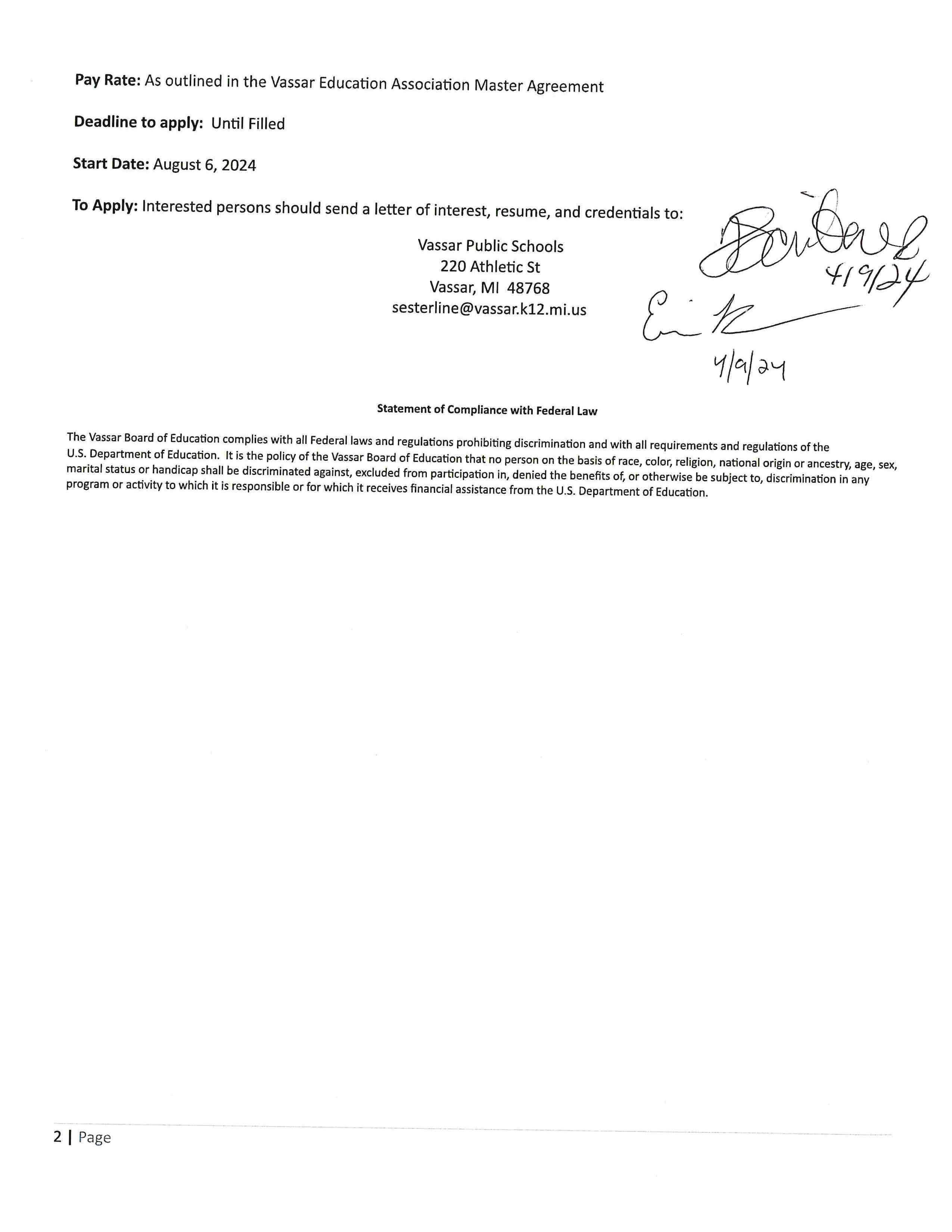 Current Openings Vassar Public Schools