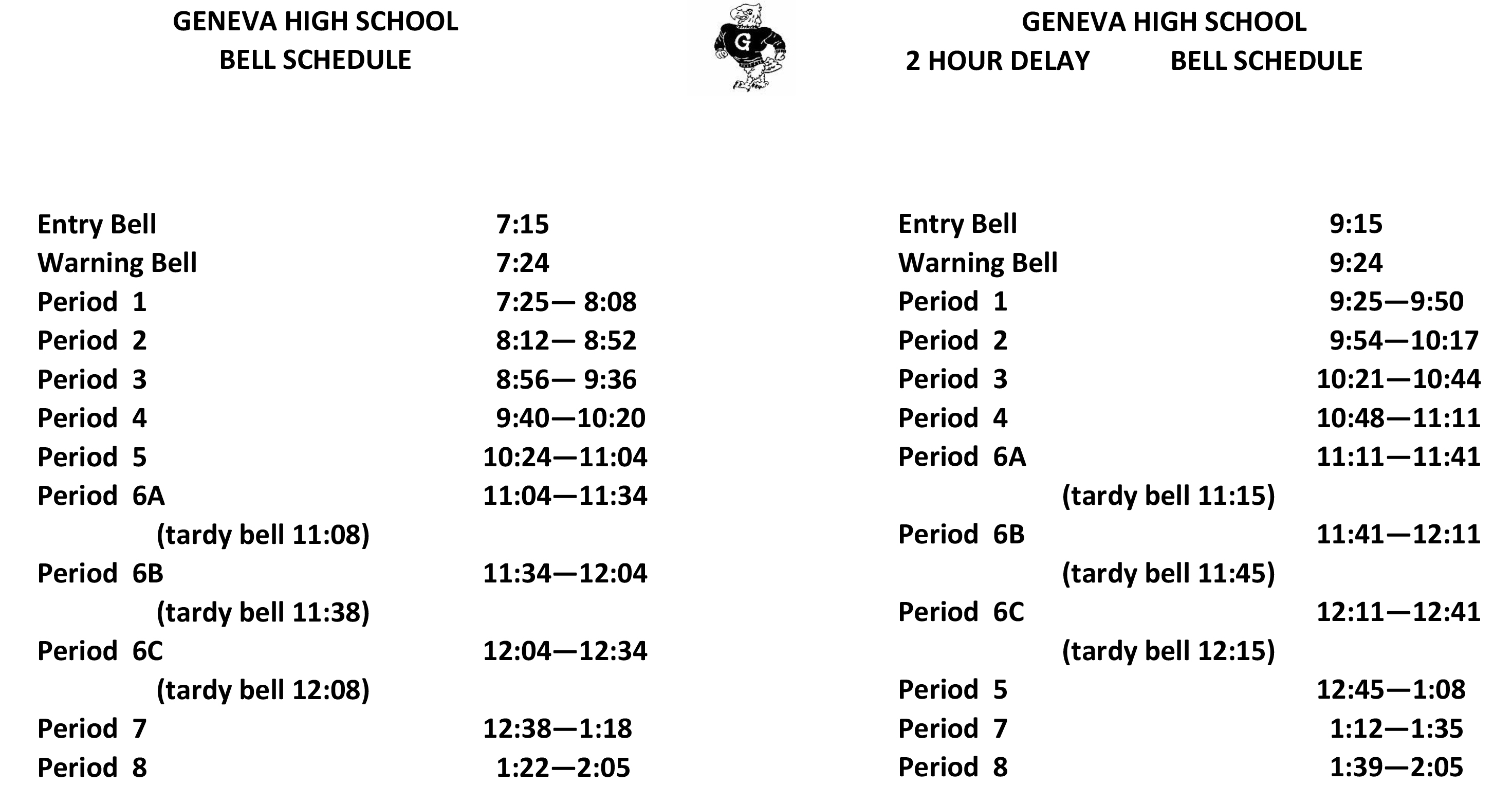 Bell Schedule Geneva High School