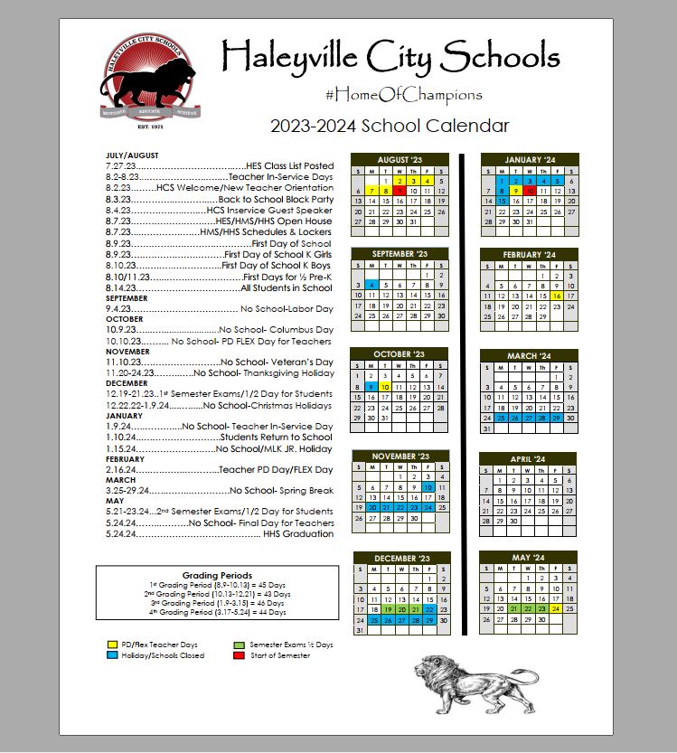 School Calendar Haleyville Elementary