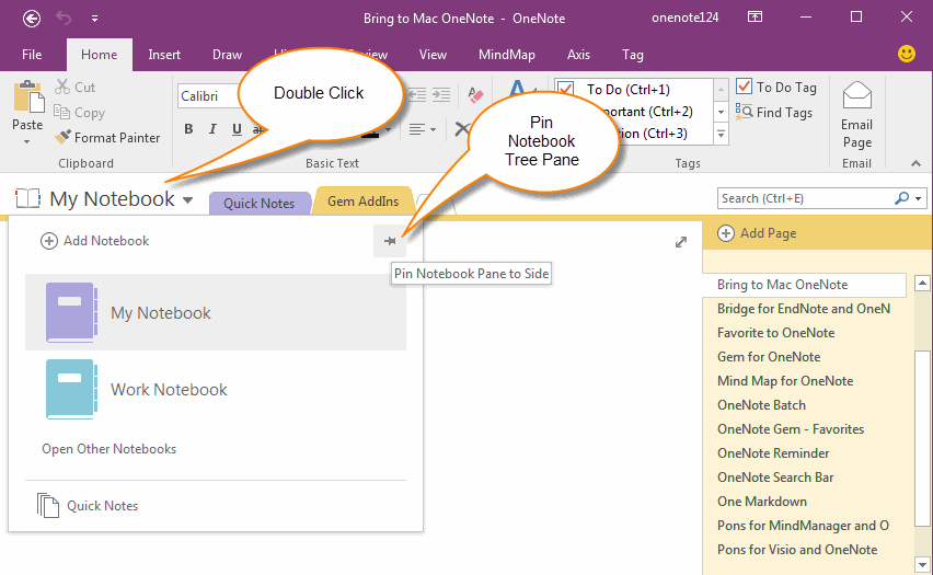 如何让 OneNote 的左侧的笔记本树窗格固定显示出来？ 数字笔记珍宝 OneNoteGem