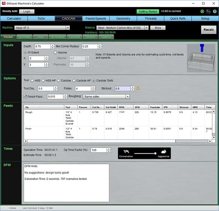 GWizard Calculator Feeds and Speeds Examples for Experienced CNC'ers