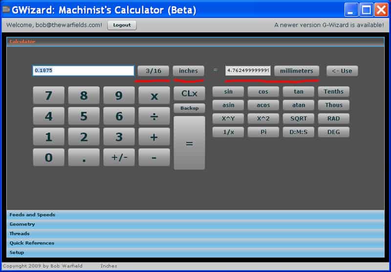 GWizard Machinist's Calculator Scientific Calculator CNCCookbook