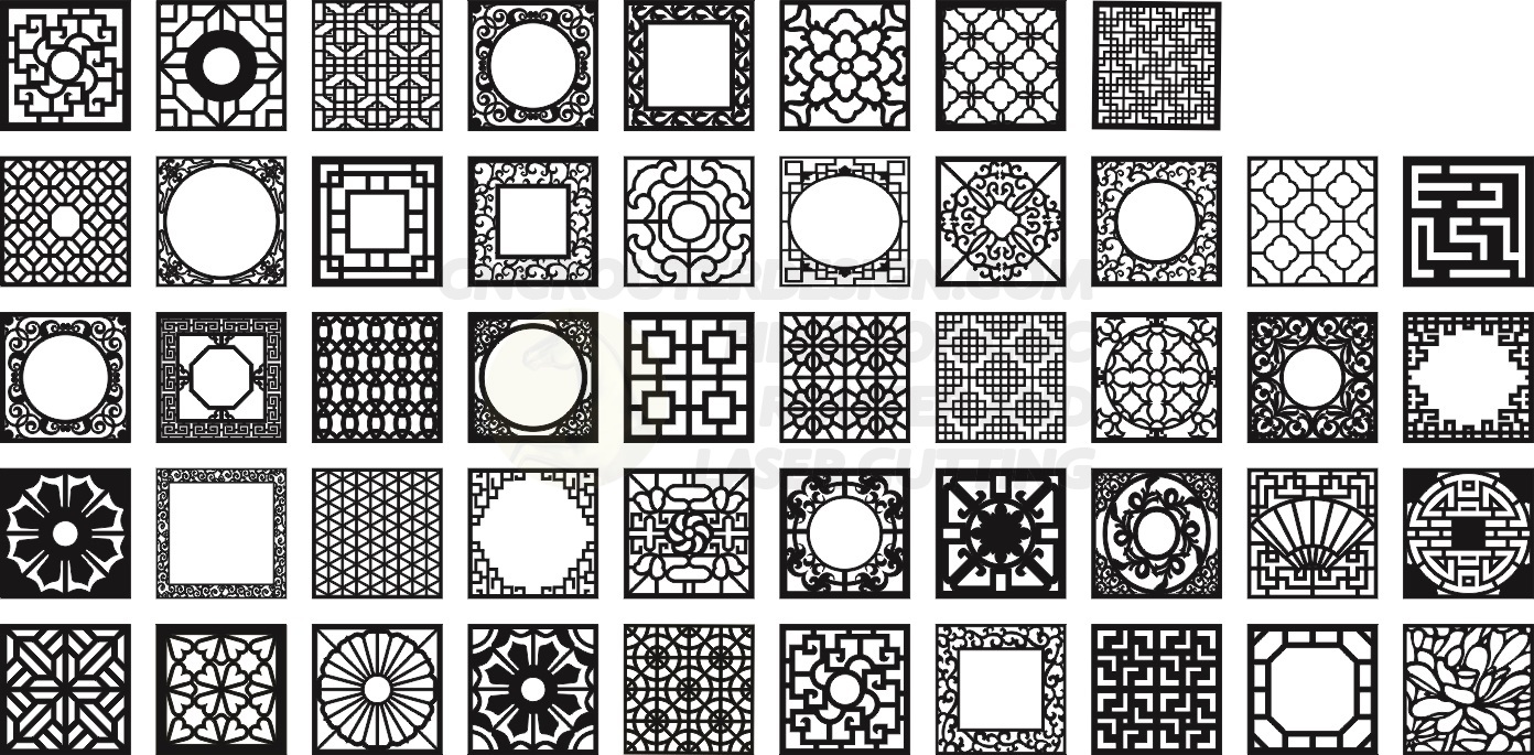 Kit 48 Panels Patterns Decorative Square Grids For Laser Cutting DXF