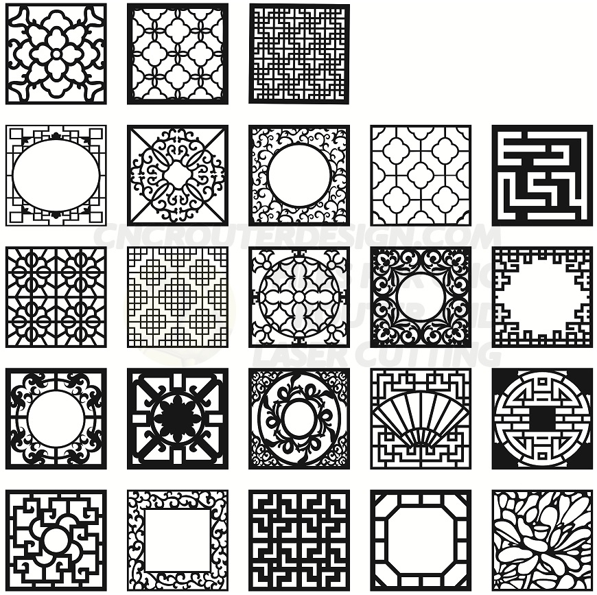 Kit 48 Panels Patterns Decorative Square Grids For Laser Cutting DXF