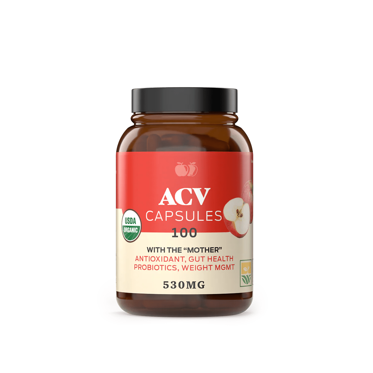 Organic Apple Cider Vinegar Capsules 100 Capsules, 530mg, Antioxidant