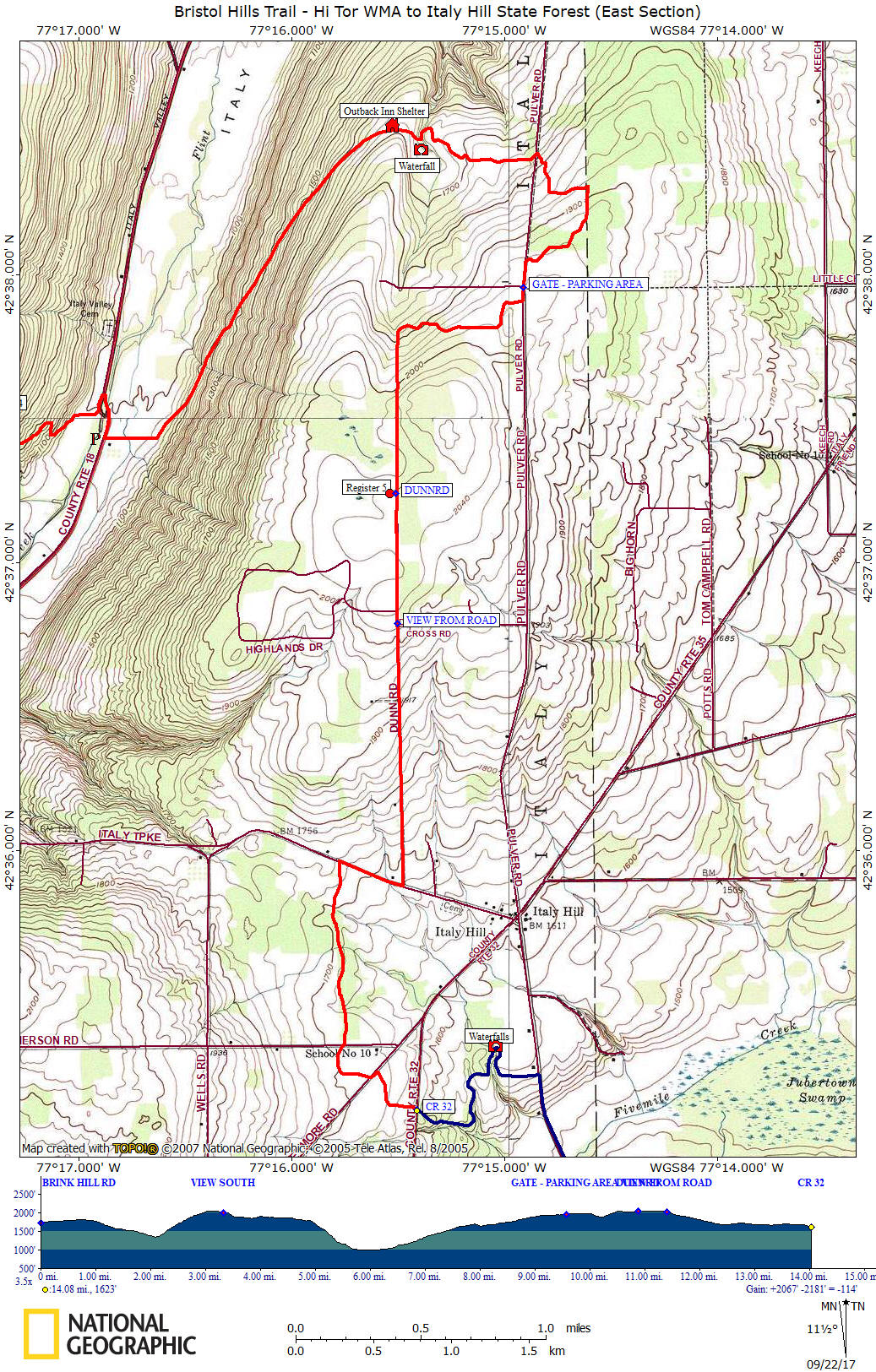 BHT Hi Tor WMA to Italy Hill State Forest