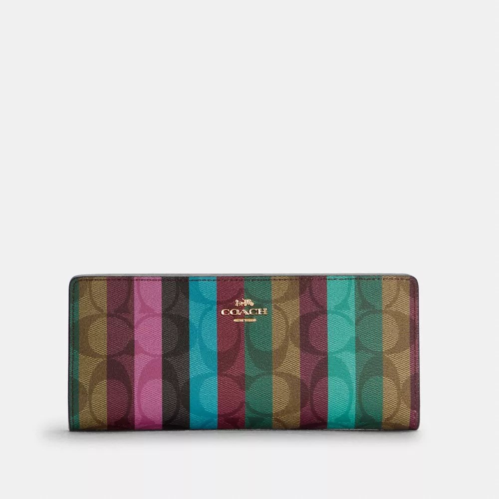COACH® Outlet COACH® Slim Wallet In Signature Canvas With Stripe Print