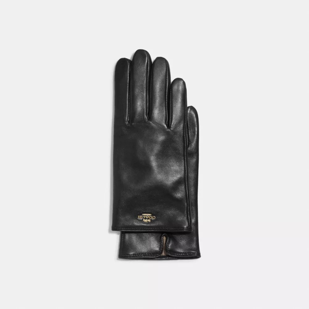COACH® Outlet Coach Plaque Leather Tech Gloves