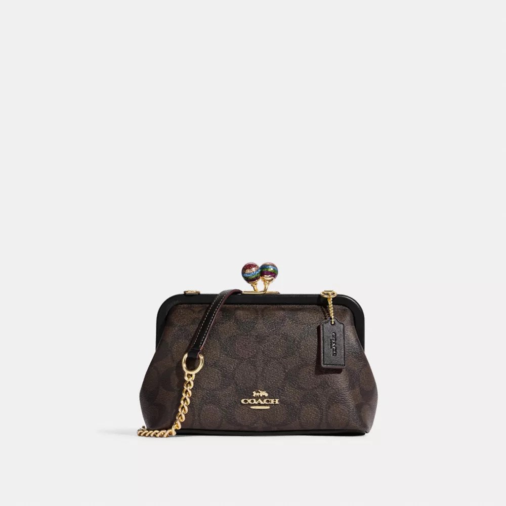 COACH® Outlet Nora Kisslock Crossbody In Signature Canvas With Glitter