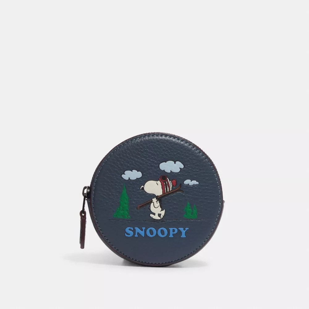 COACH® Outlet Coach X Peanuts Round Coin Case With Snoopy Ski Motif