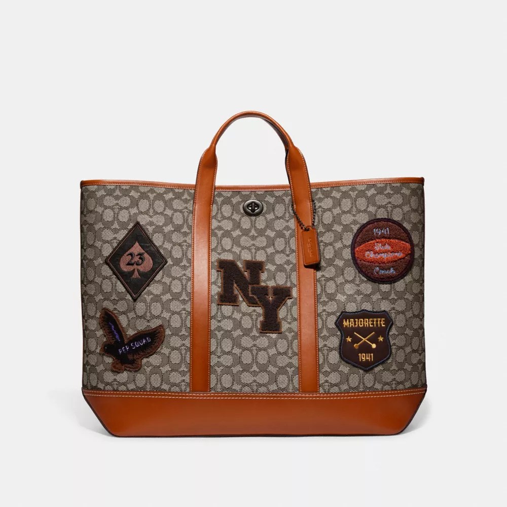 COACH® Toby Turnlock Tote In Signature Textile Jacquard With Varsity