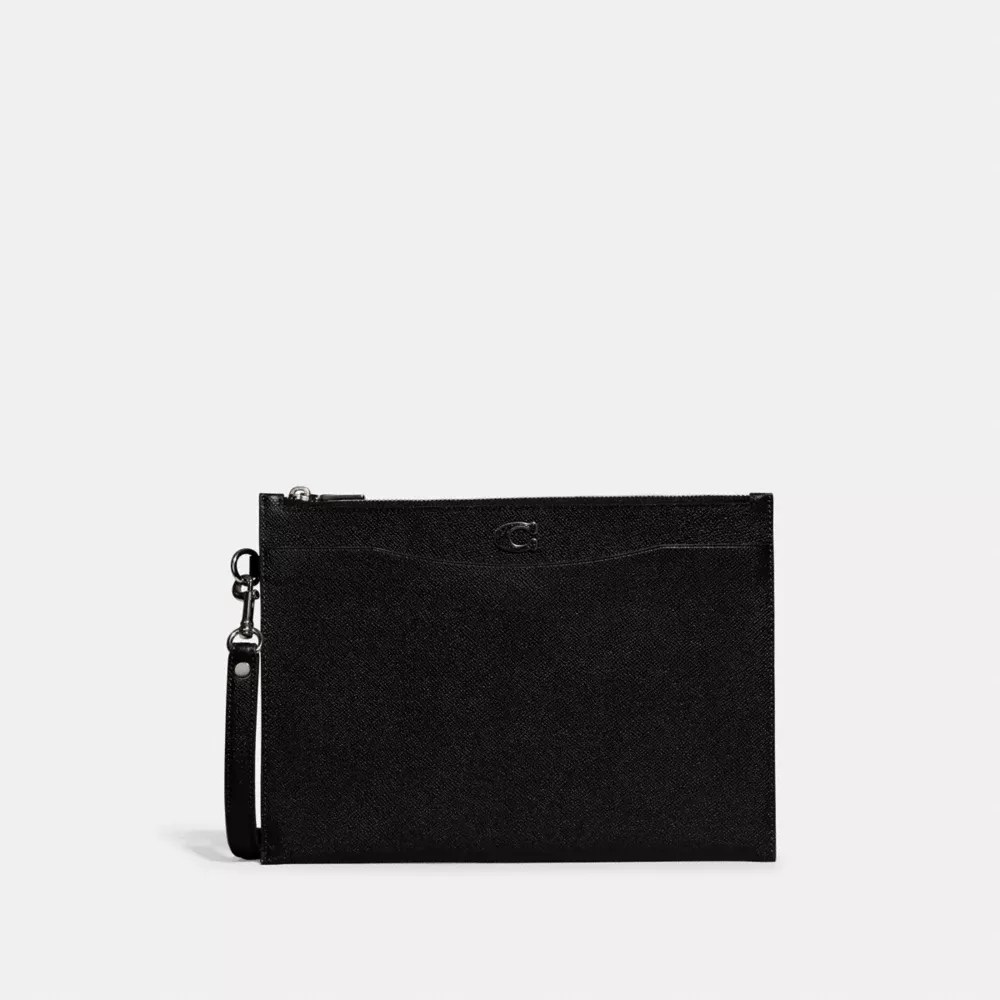 COACH® Pouch Wristlet In Crossgrain Leather With Signature Canvas Interior