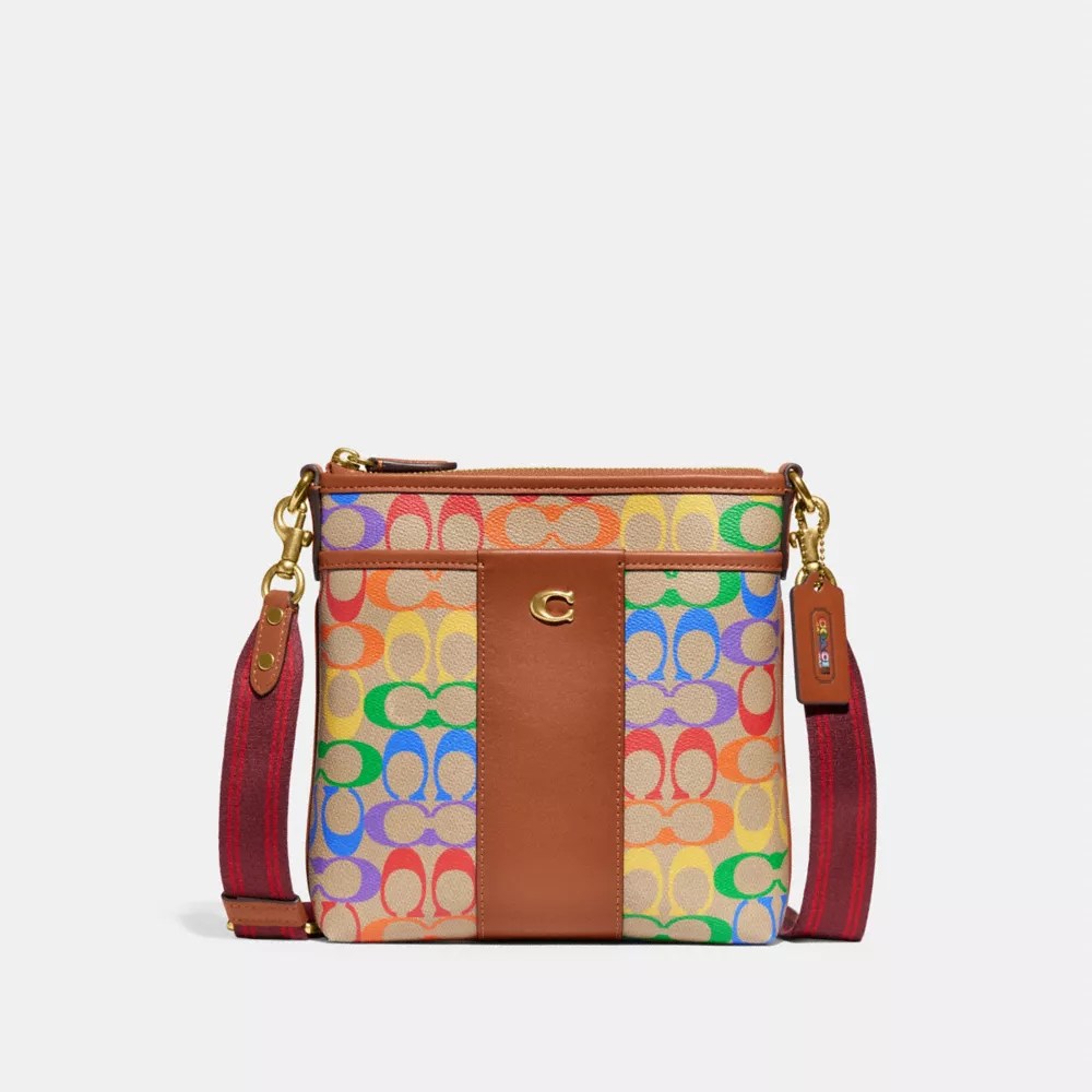 COACH® Outlet Kitt Messenger Crossbody Bag In Rainbow Signature Canvas