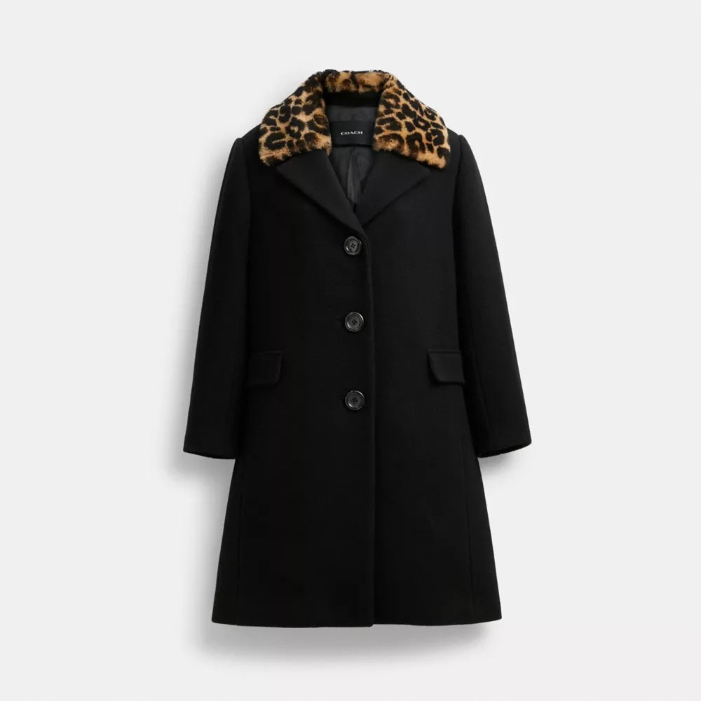 Wool Coat With Shearling Collar COACH®
