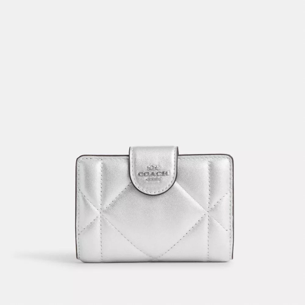 COACH® Outlet Medium Corner Zip Wallet In Silver Metallic With Puffy