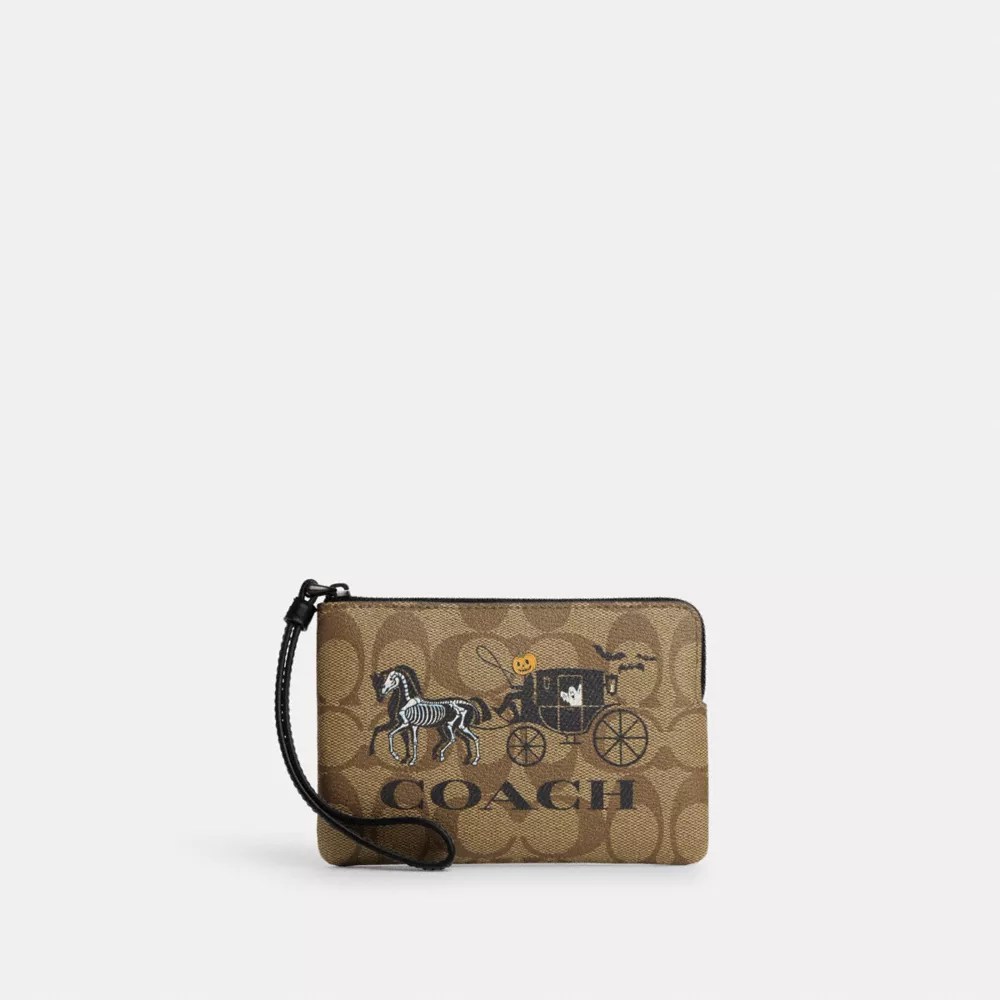 COACH® Corner Zip Wristlet In Signature Canvas With Halloween Horse