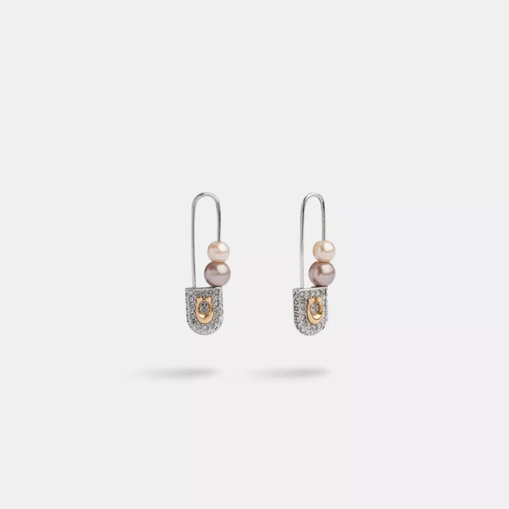 COACH® Signature Safety Pin Pearl Earrings