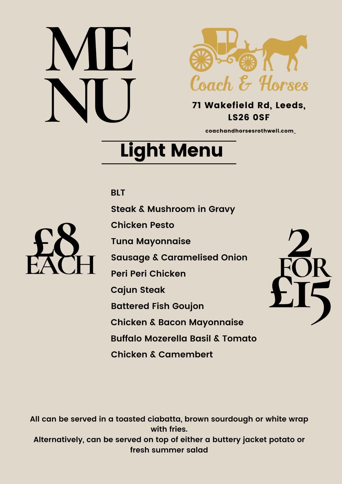 Menus Coach and Horses