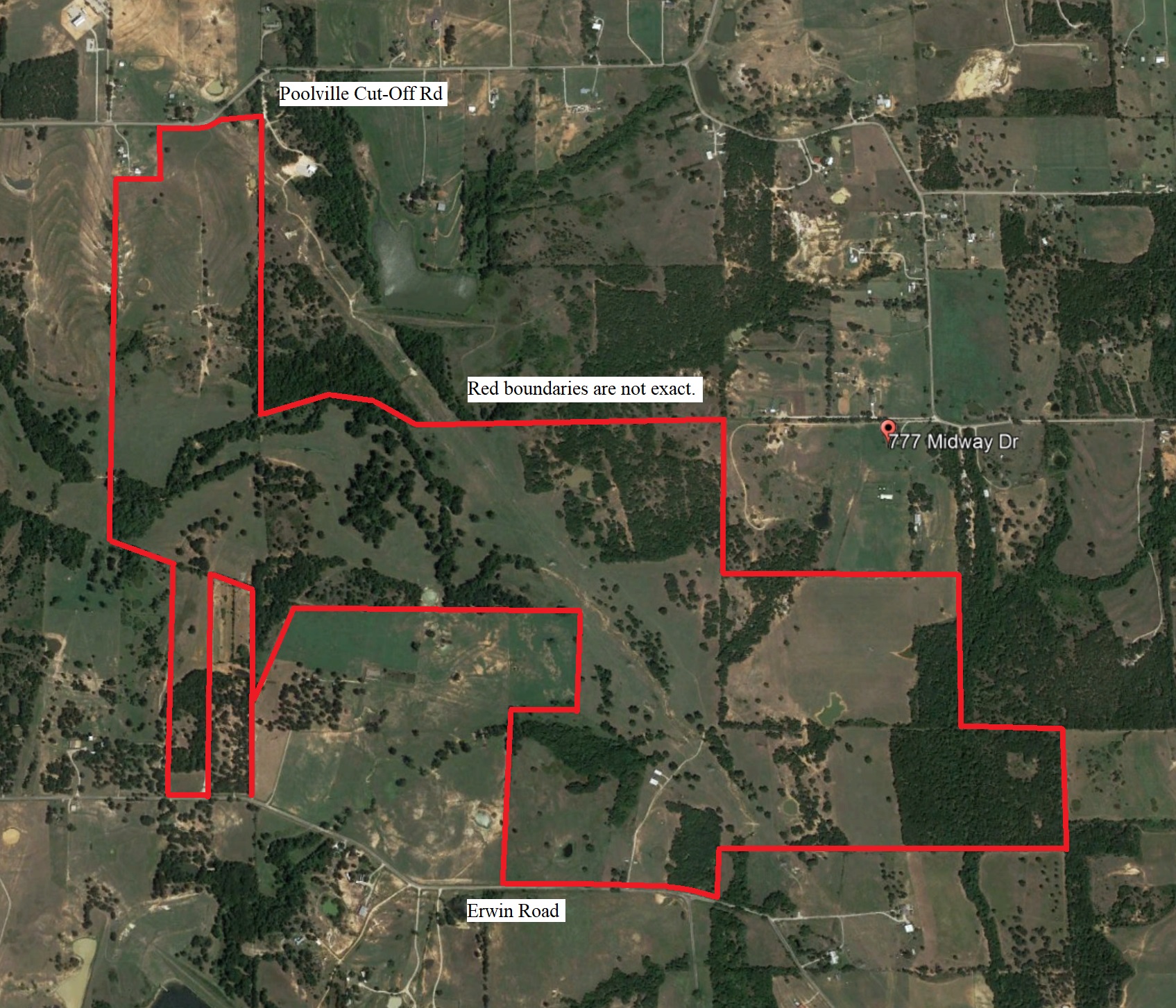 Aerial Map 483 Acres, East of Poolville, Texas SOLD North Texas