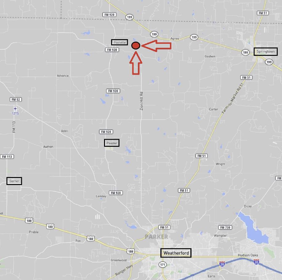 Local Map 483 Acres, East of Poolville, Texas SOLD North Texas