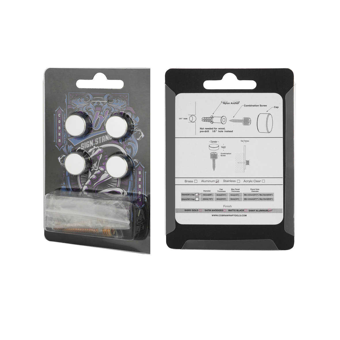 Standard Aluminum Standoff Cap Diameter 0.9″ (22mm) Matte Black Finish4Qty/Set Online USA.